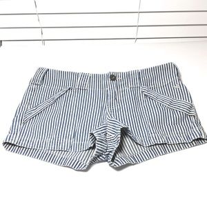 Grane Blue White Pinstriped Mini Jean Shorts